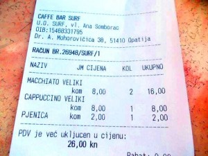 Opatija : naplaćivanje pjenice za kavu 2 kune
